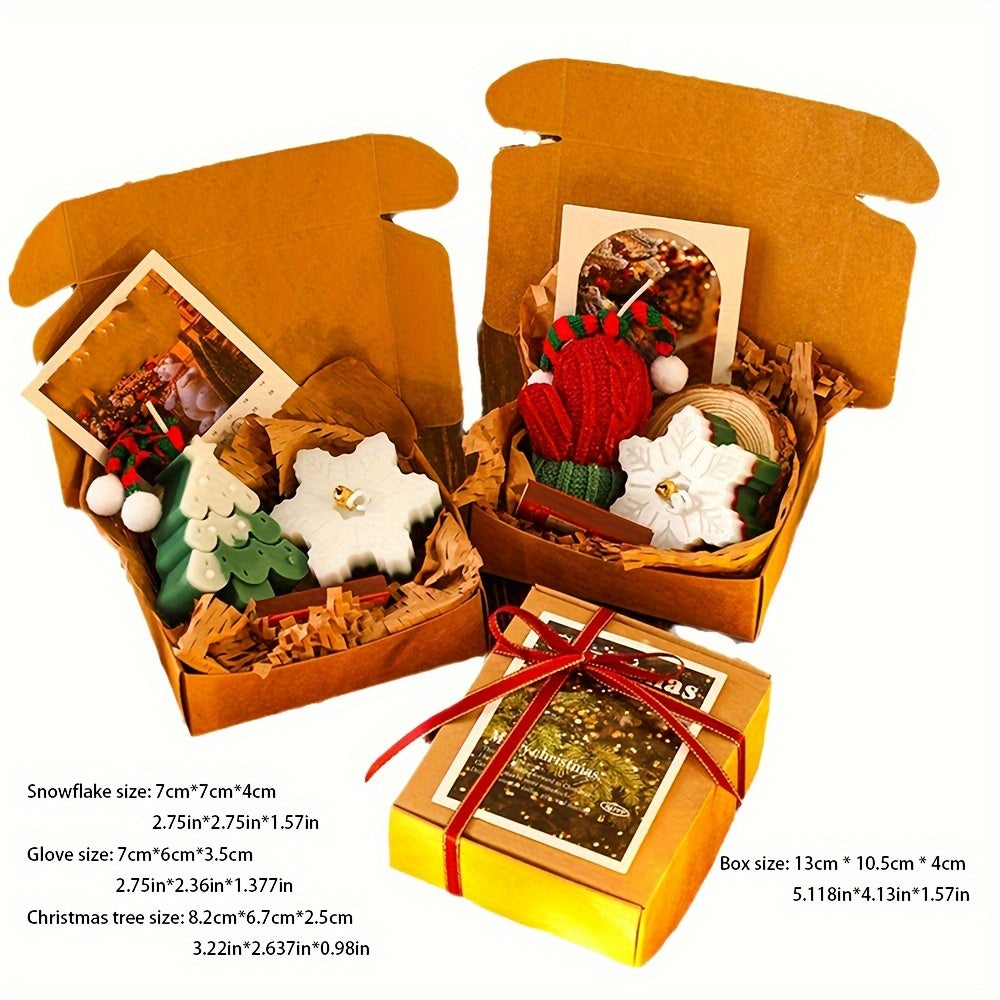 Christmas Scented Candle Gift Set - Creative Holiday Fragrance Box with Wooden Board & Card, Soy Wax, Ribbon Accents