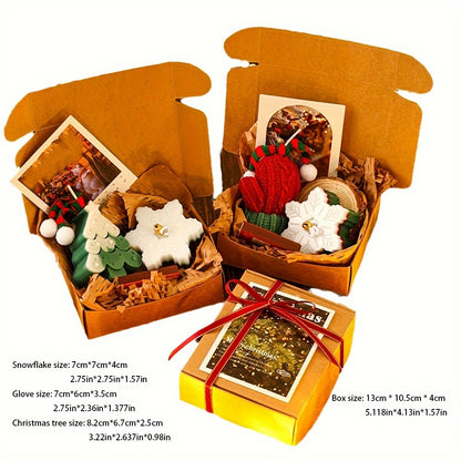 Christmas Scented Candle Gift Set - Creative Holiday Fragrance Box with Wooden Board & Card, Soy Wax, Ribbon Accents