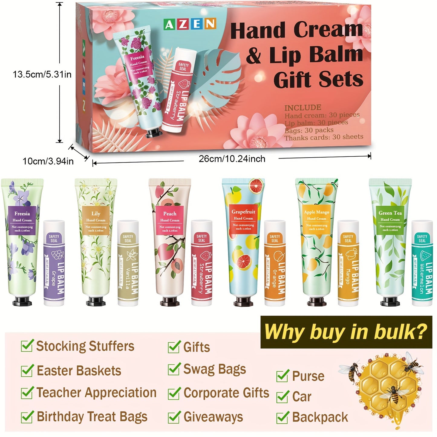 30 Sets/Box Deluxe Hand Cream and Lip Balm Gift Set